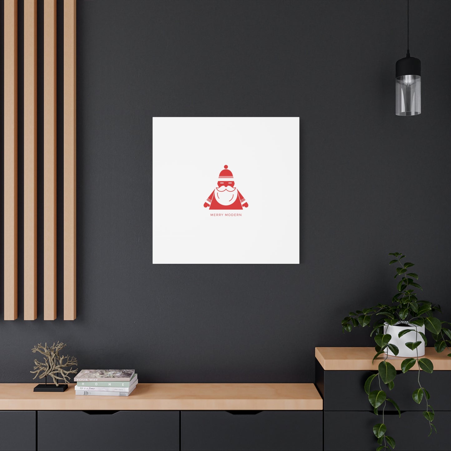 Minimal Santa Graphic Canvas | Modern Santa Graphic, Geometric Christmas Art