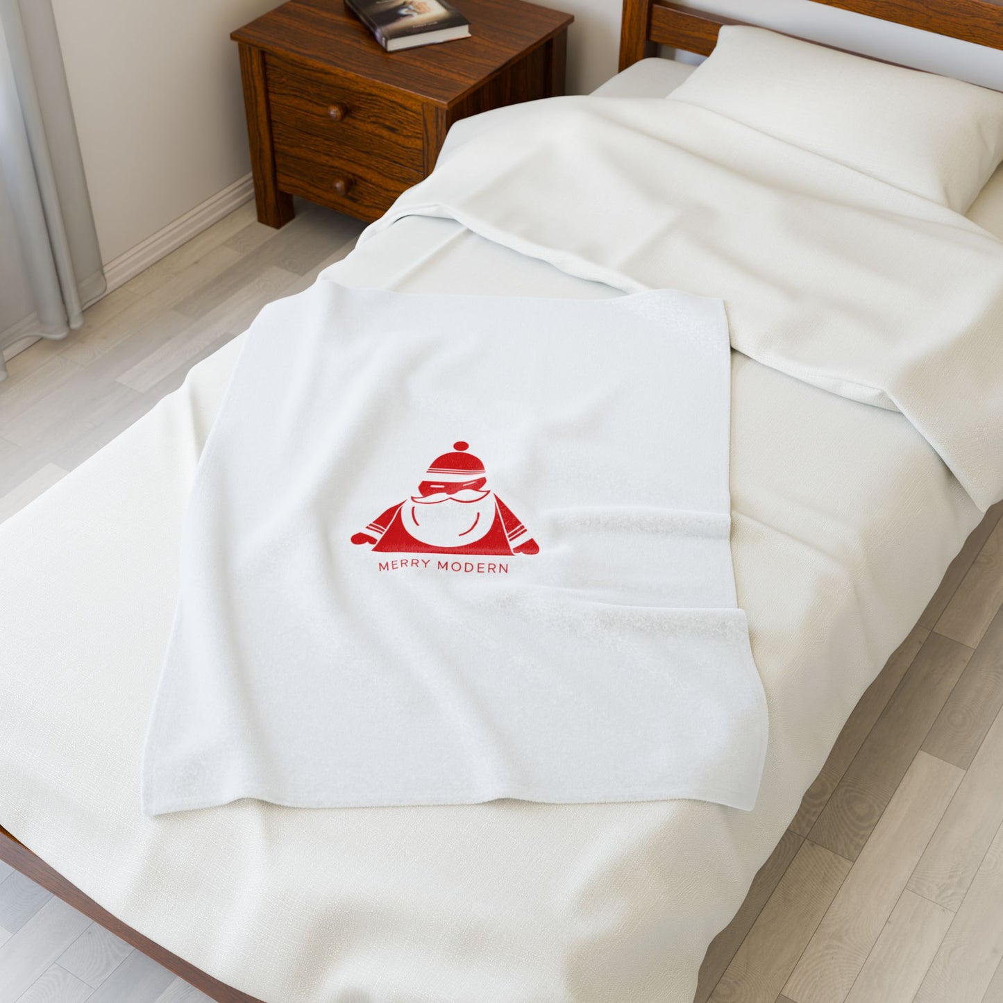 Minimal Geometric Santa Velveteen Plush Blanket | modern santa graphic, minimal santa