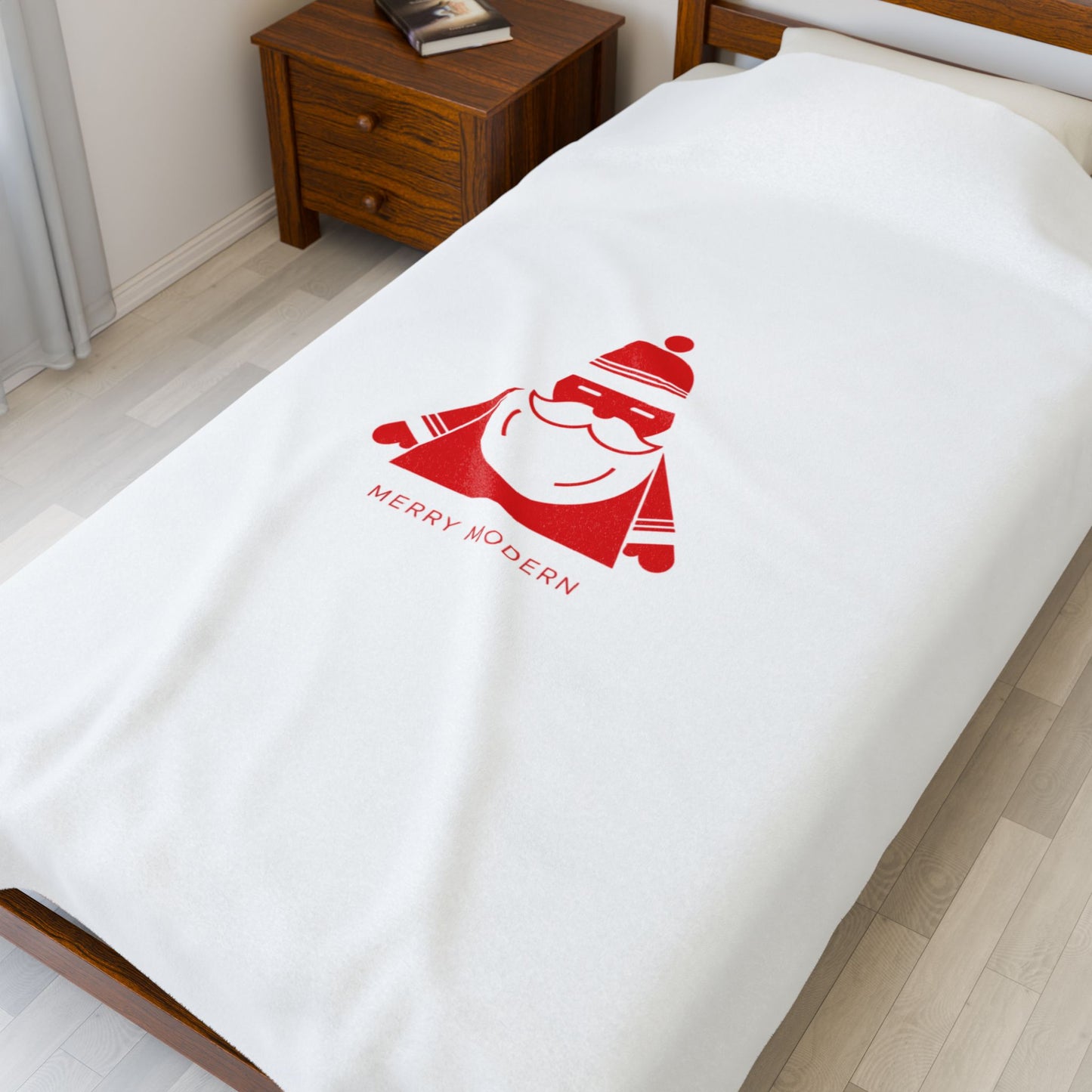 Minimal Geometric Santa Velveteen Plush Blanket | modern santa graphic, minimal santa
